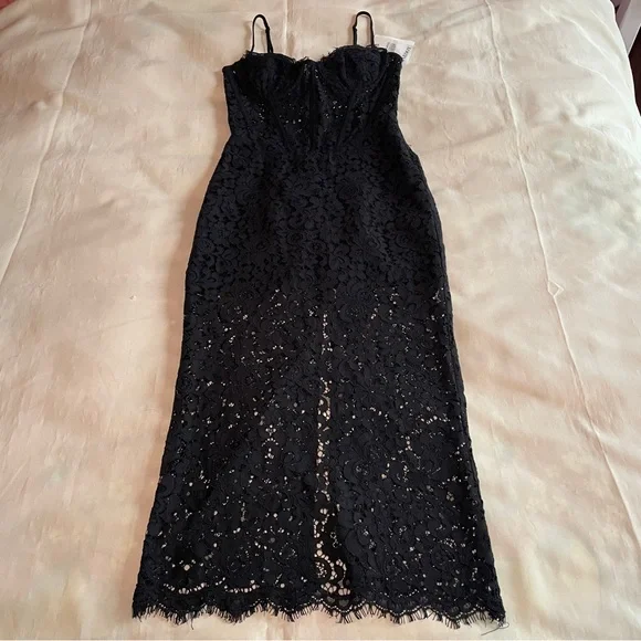 NEW! Bardot- Olina Corset Midi Dress in Black Size Small Lace Corset LBD - Picture 2 of 11